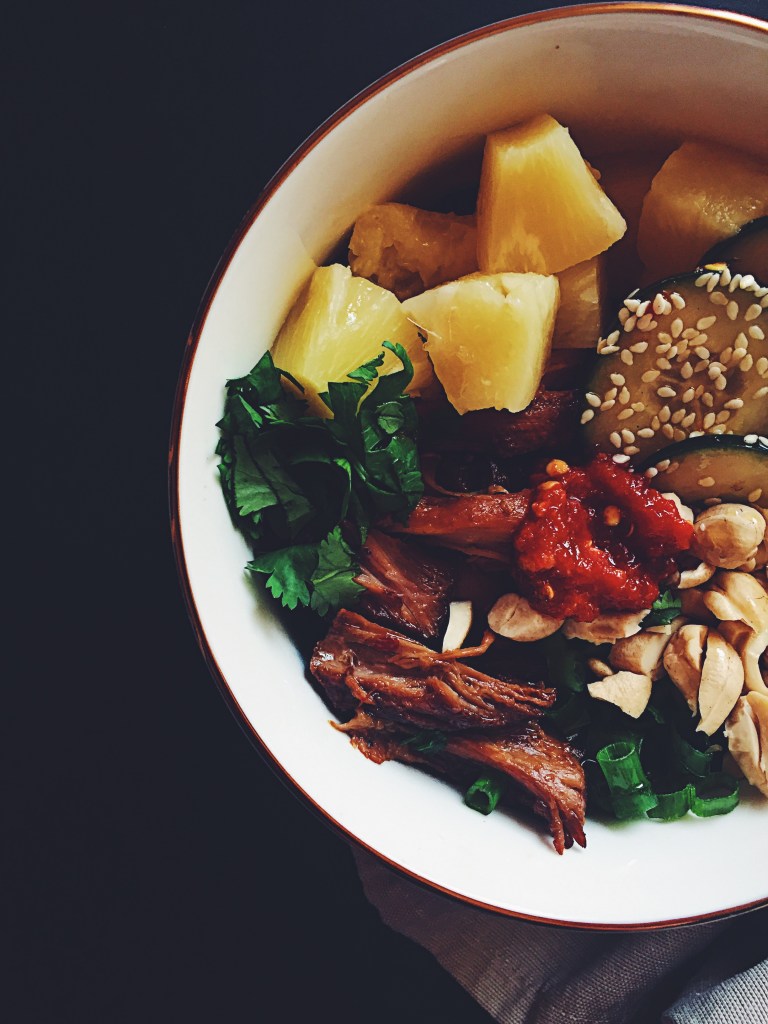 Slow Cooker Pork Bowls with Sesame Ginger Cucumbers