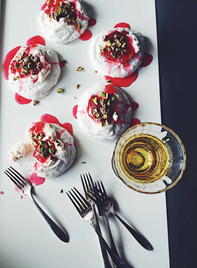 In Appreciation of Champagne + Blood Orange and Pistachio Pavlovas