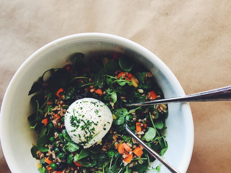 Watercress and Farro salad with Burrata, Basil, and Mint