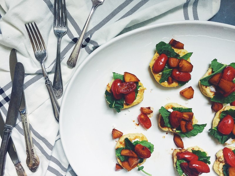 Corn Cakes with Balsamic Peach and Tomato Salad