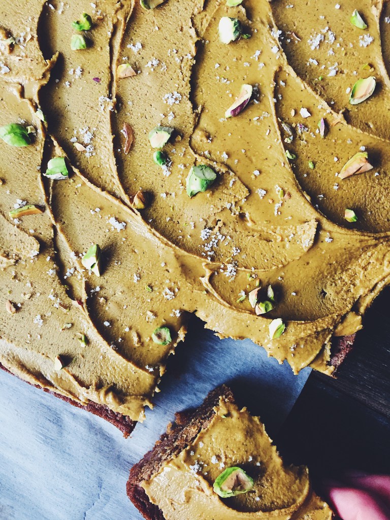 Olive Oil Blondies with Pistachio Butter