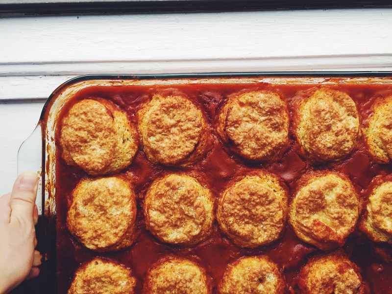 Spicy Chicken Chili with Cheesy Pumpkin Beer Biscuits