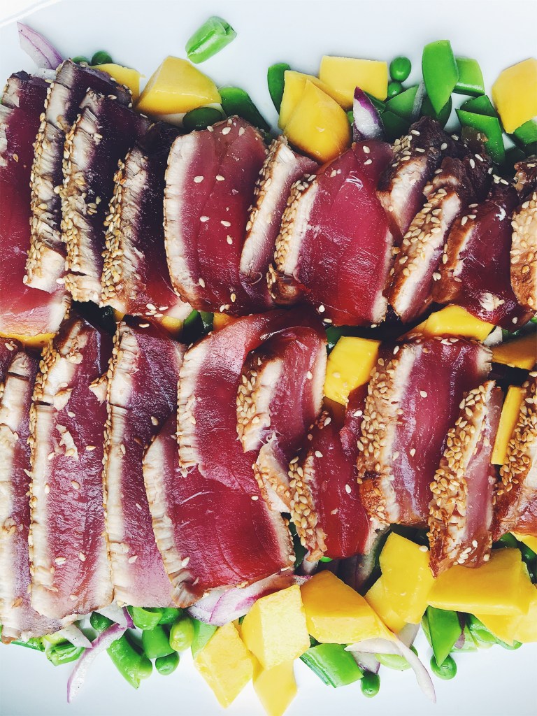 Sesame Crusted Tuna with Pea and Mango Salad