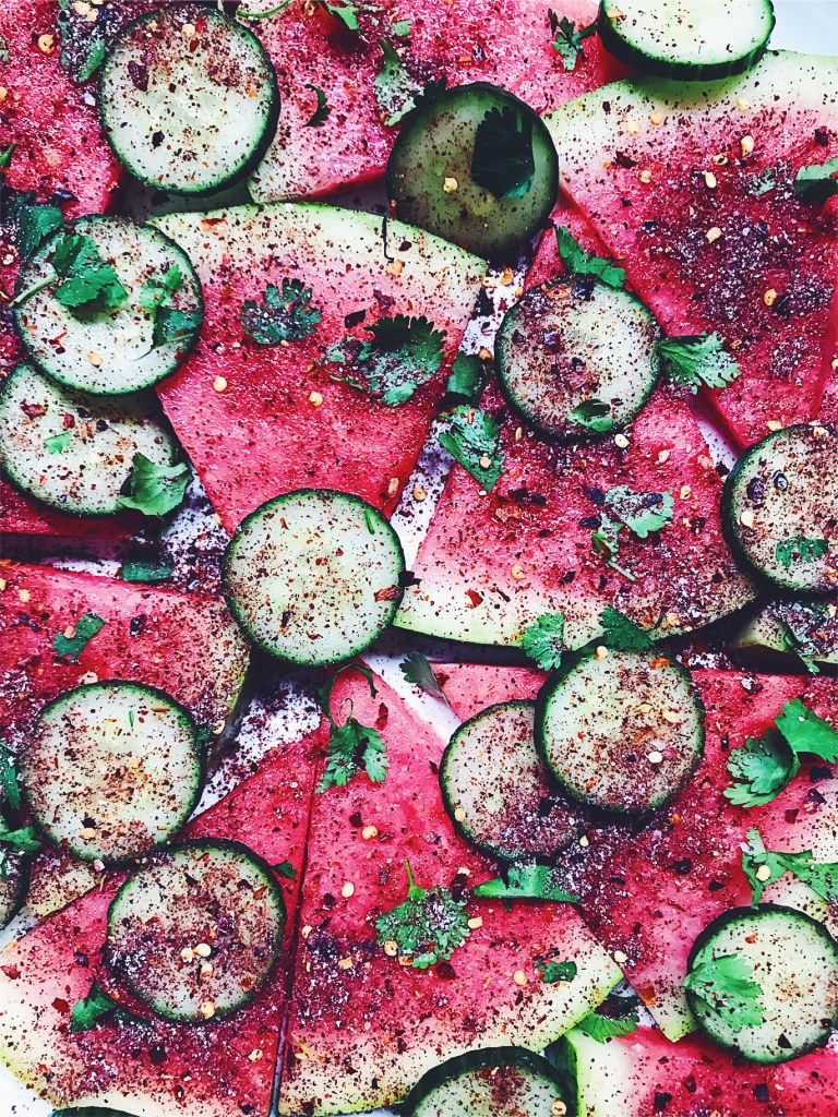 Watermelon Cucumber Salad with Sumac and Cilantro