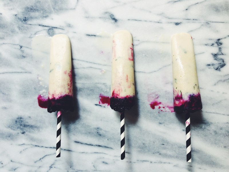 White Corn, Basil, and Blueberry Popsicles + #PopsicleWeek